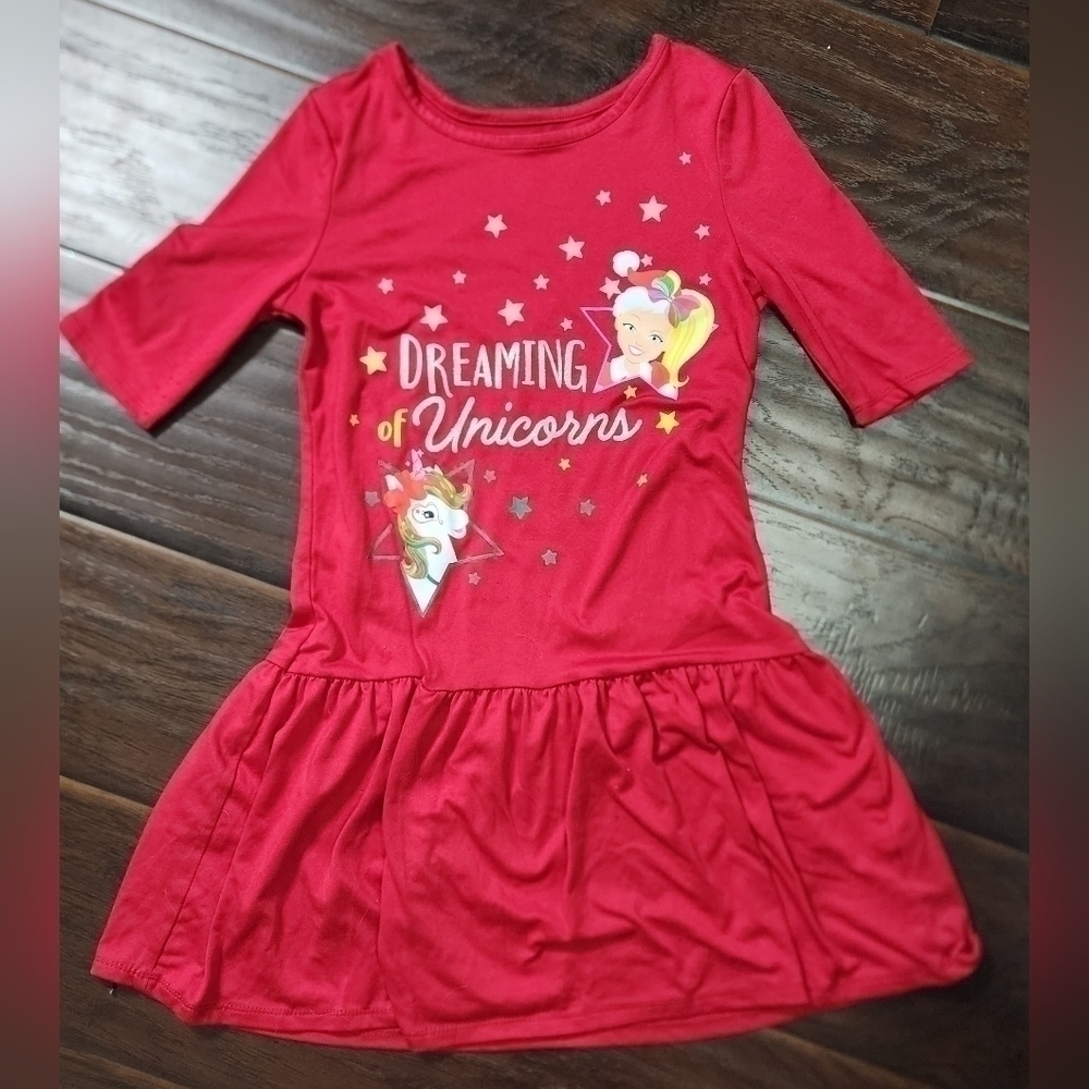 JoJo Siwa Girls Red Unicorn Christmas Dress Med